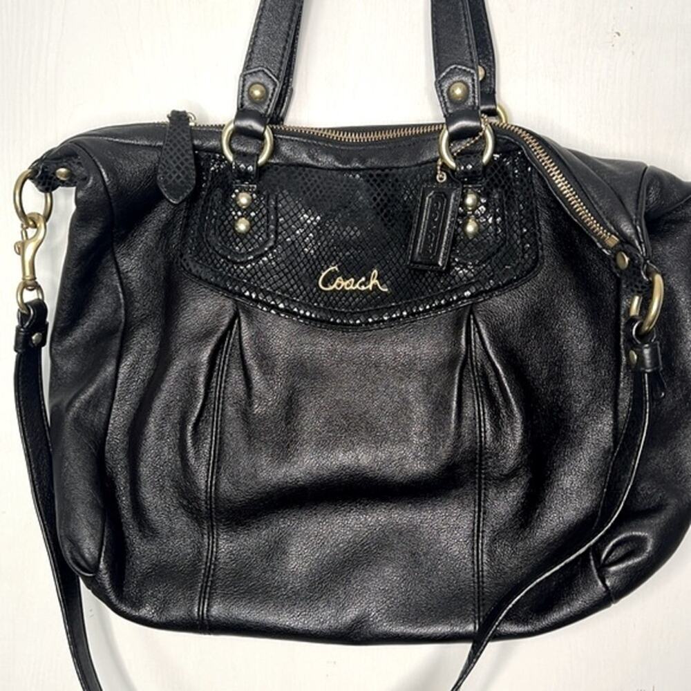 Coach Ashley Black Python Leather Satchel Purse - Picture 3 of 14